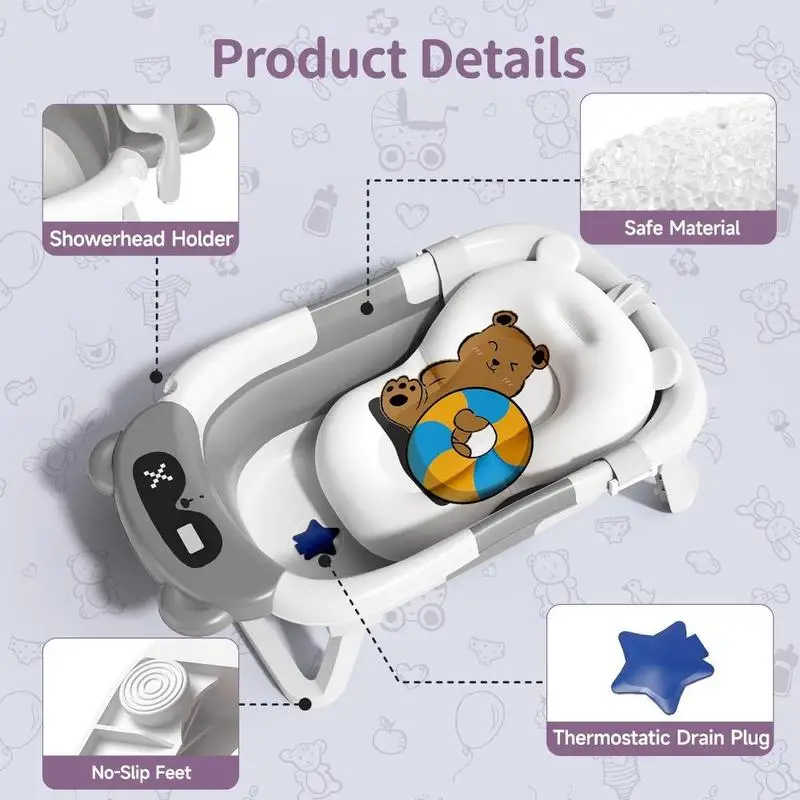 Foldable Baby Bath Tub with Temp Monitor